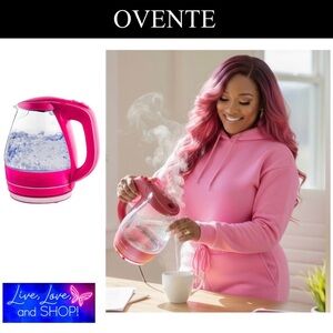 OVENTE Pink Borosilicate Glass Electric Kettle, 1.5 Liter, EUC